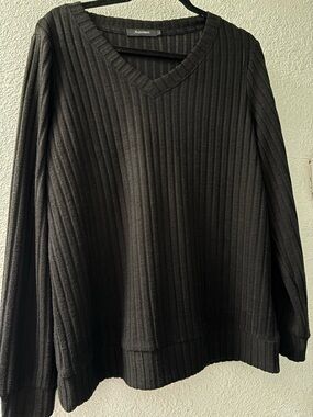 Automet Black Ribbed Long Sleeve Top Size Large Casual Basic Stretch